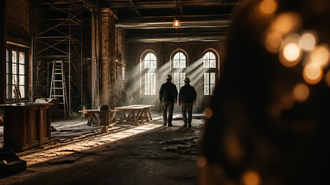 A build-out scene illustrating the practices that pay, shot through soft foreground focus