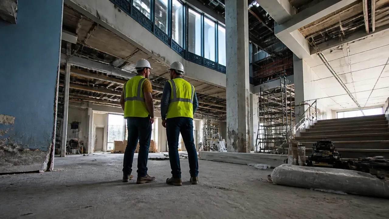 A build-out scene illustrating GMP: the hybrid everyone ends up discussing, shot low and wide to show the height of the room