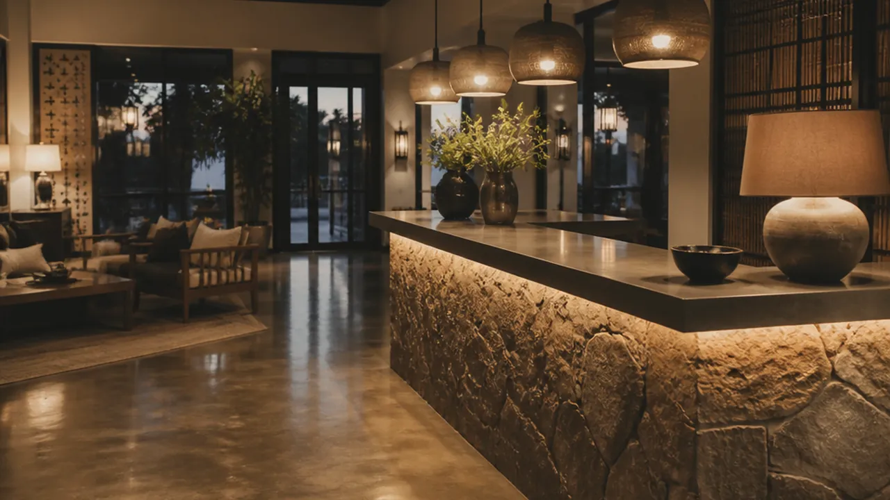 Hotel reception with timber finishes