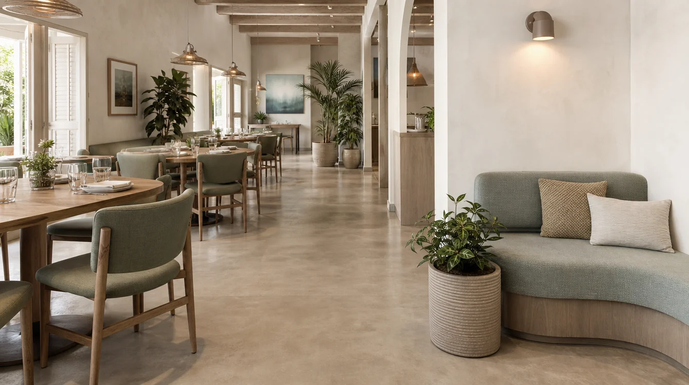 Dining tables and chairs in a furnished restaurant