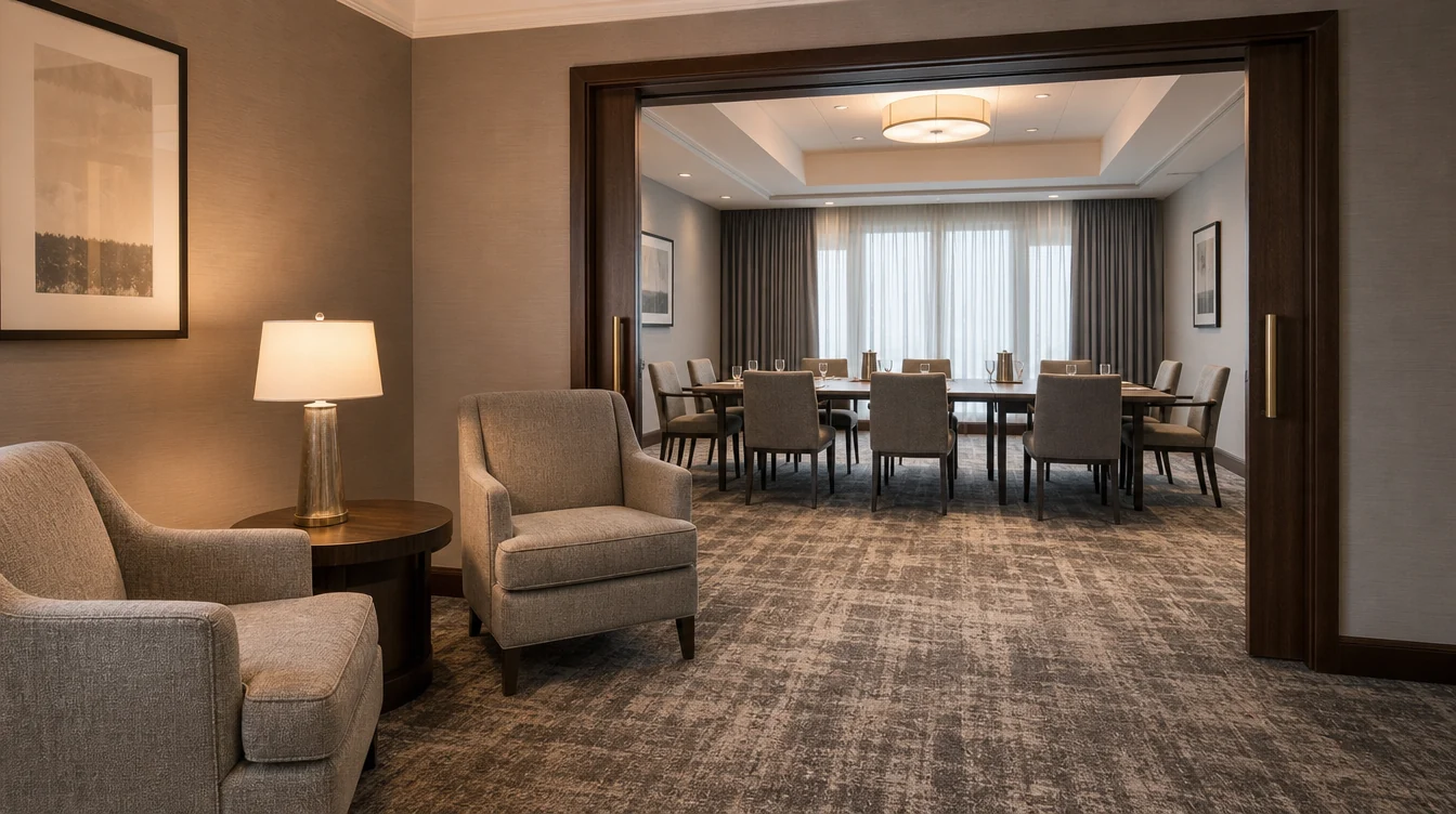 Furniture for a meeting room and adjoining lounge