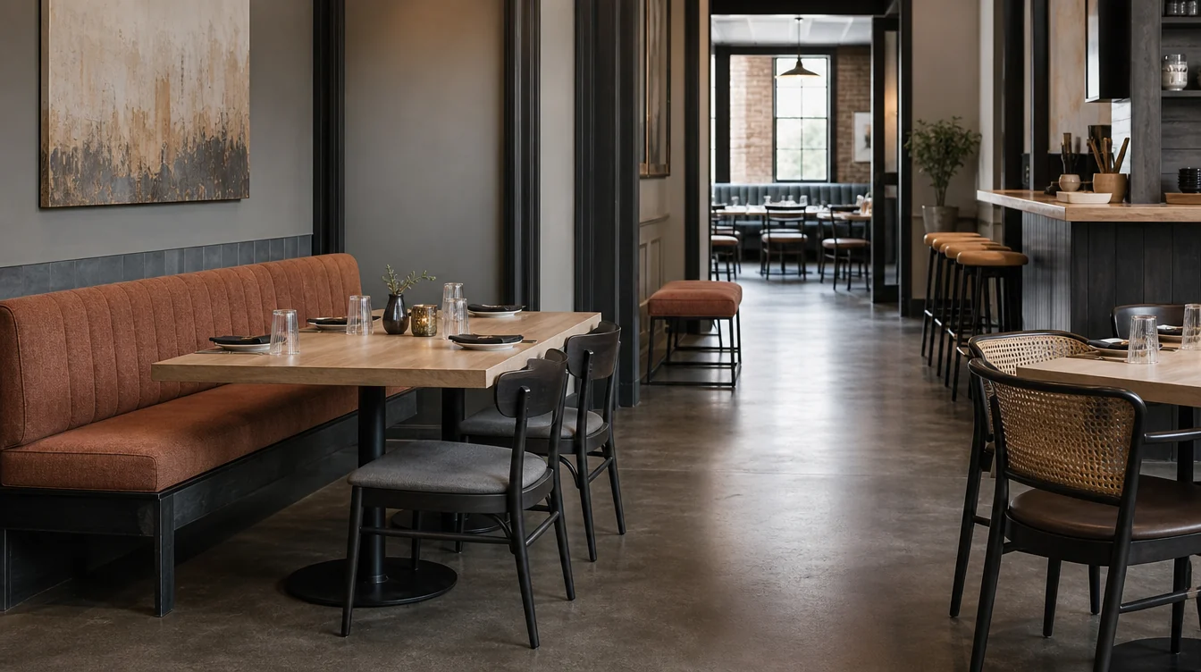 Dining chairs, tables and waiting furniture in a Illinois restaurant setting.