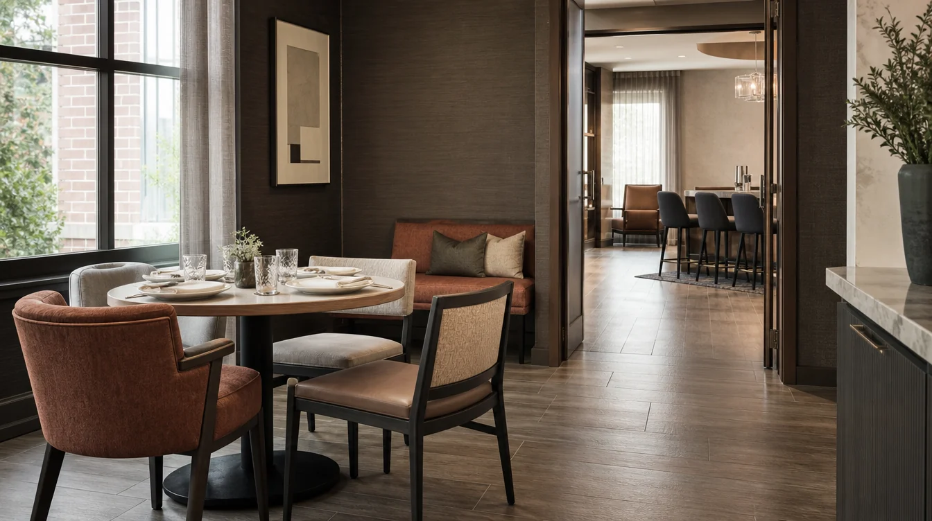 Dining chairs, tables and waiting furniture in a Maryland restaurant setting.