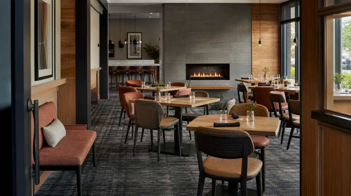 Dining chairs, tables and waiting furniture in a Michigan restaurant setting.