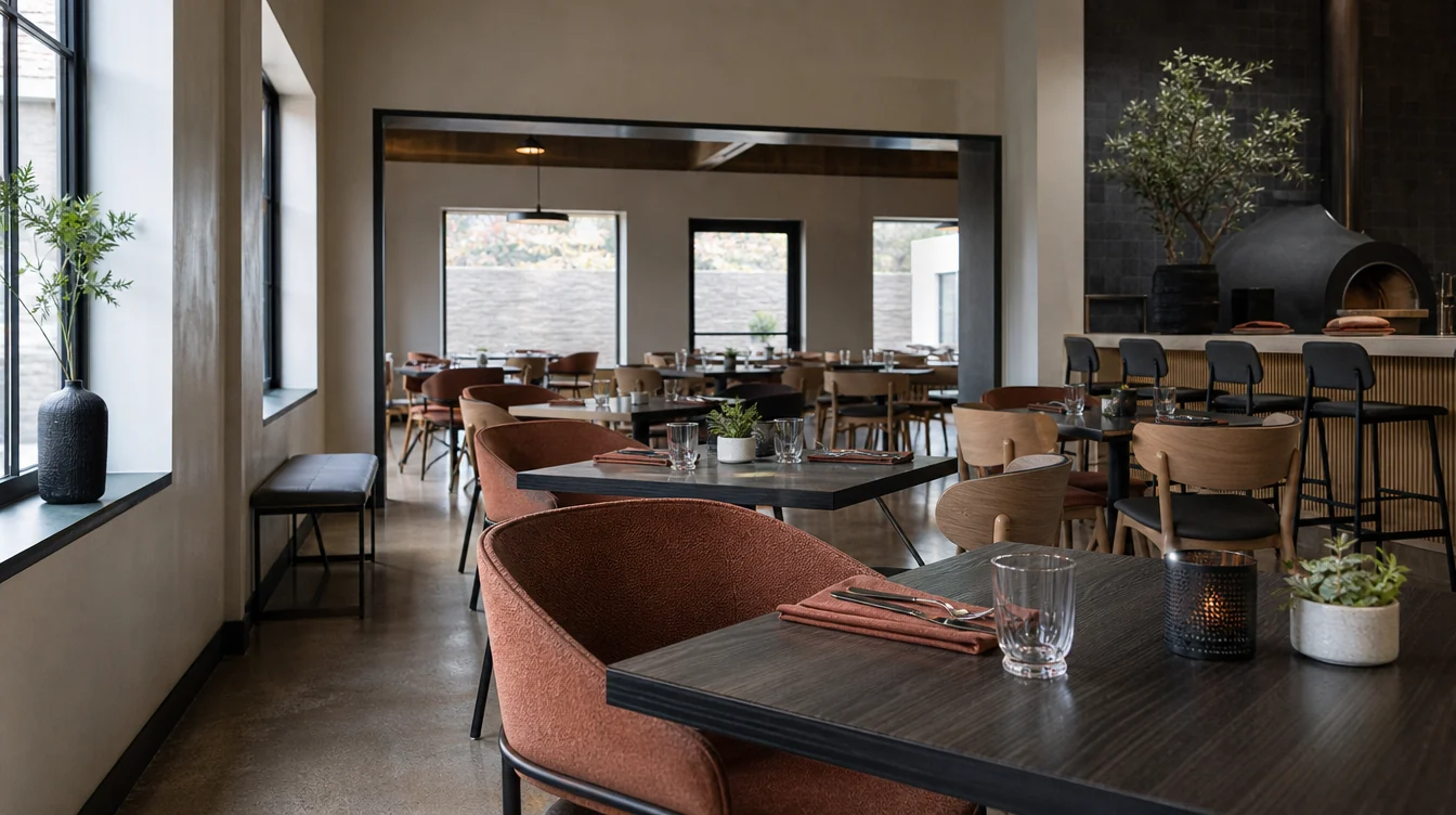 Dining chairs, tables and waiting furniture in a Nevada restaurant setting.