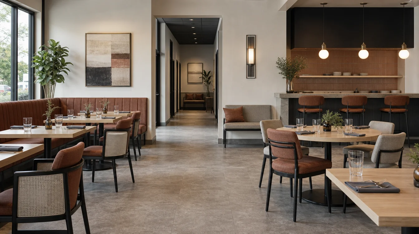 Dining chairs, tables and waiting furniture in a New Jersey restaurant setting.