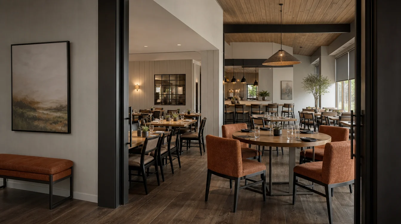 Dining chairs, tables and waiting furniture in a North Carolina restaurant setting.