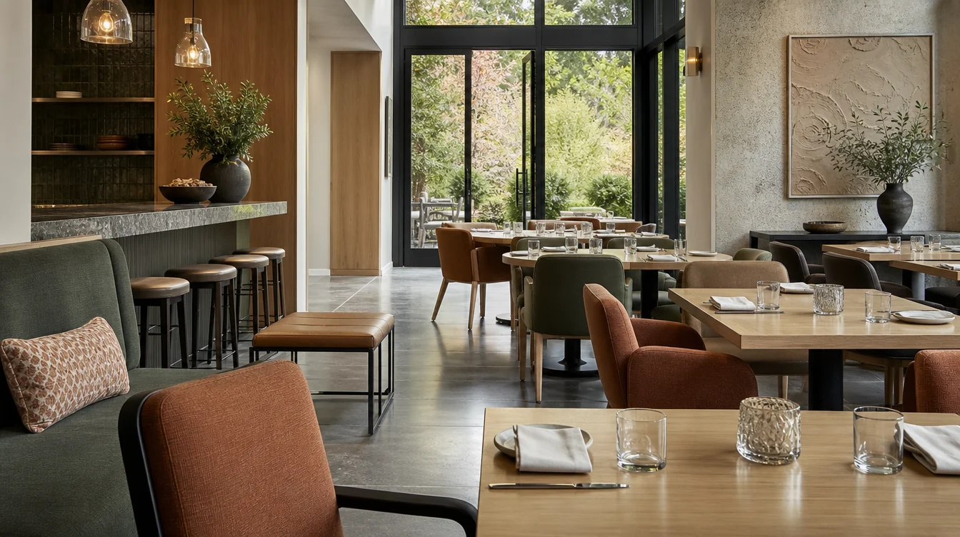 Dining chairs, tables and waiting furniture in a Virginia restaurant setting.