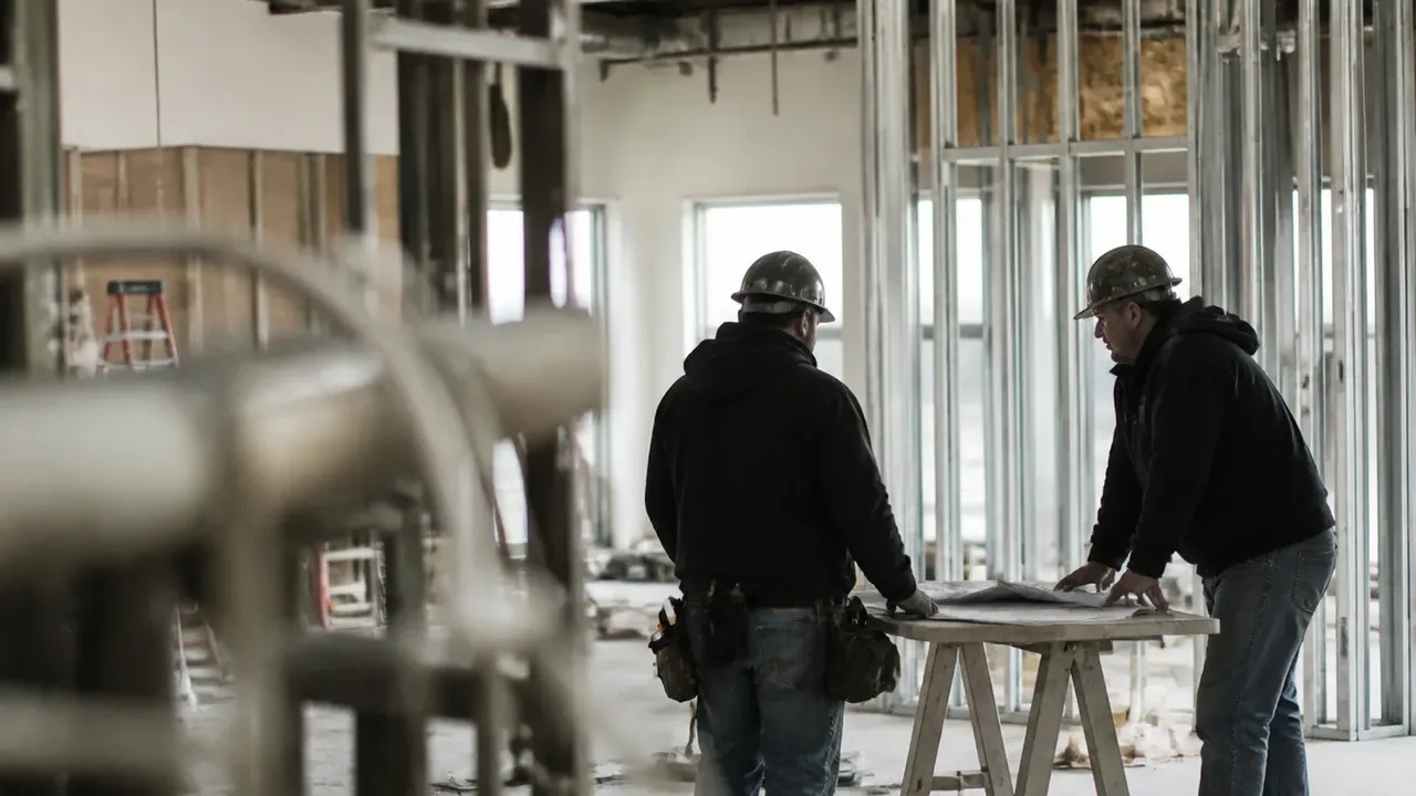A build-out scene illustrating vendors: the relationships bought with the first PO, shot through soft foreground focus